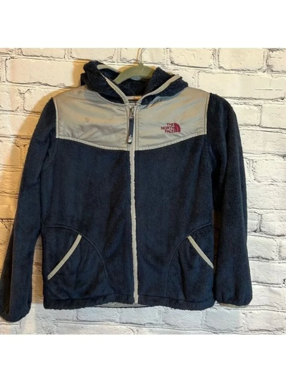 he North Face Jacket OSO Hoodie Girls Size Large 14/16 Dark Blue Grey Accents